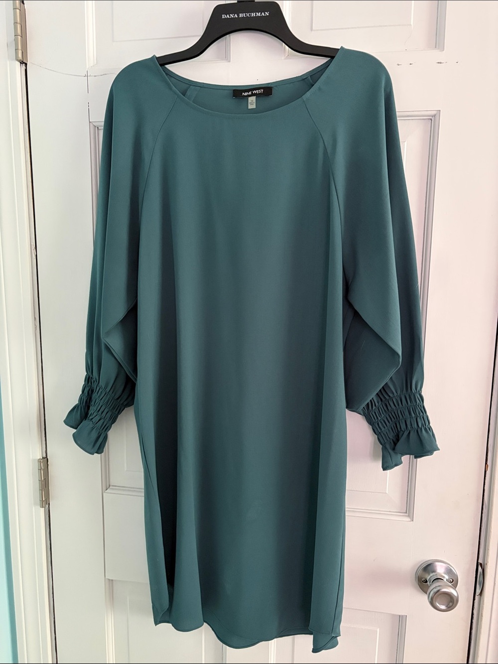 Nine West Teal Green Long-Sleeve Shift Dress